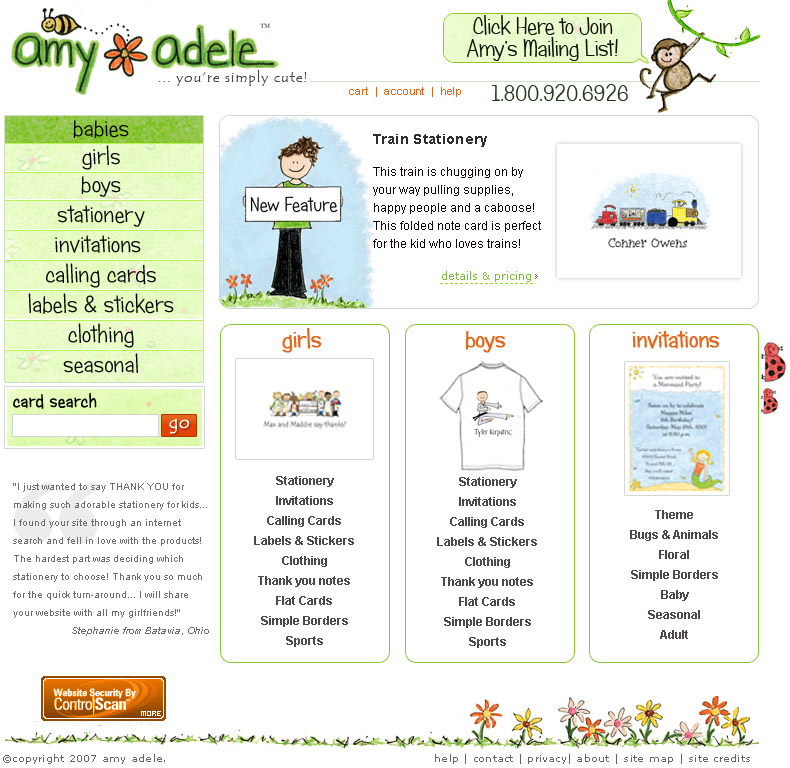 Amy Adele Website - Greeting Card Website Design